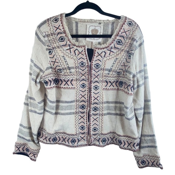 Z&L Women’s Woven Embroidered Boho Aztec‎ Moroccan Jacket Blazer Sz 12 - Picture 1 of 9